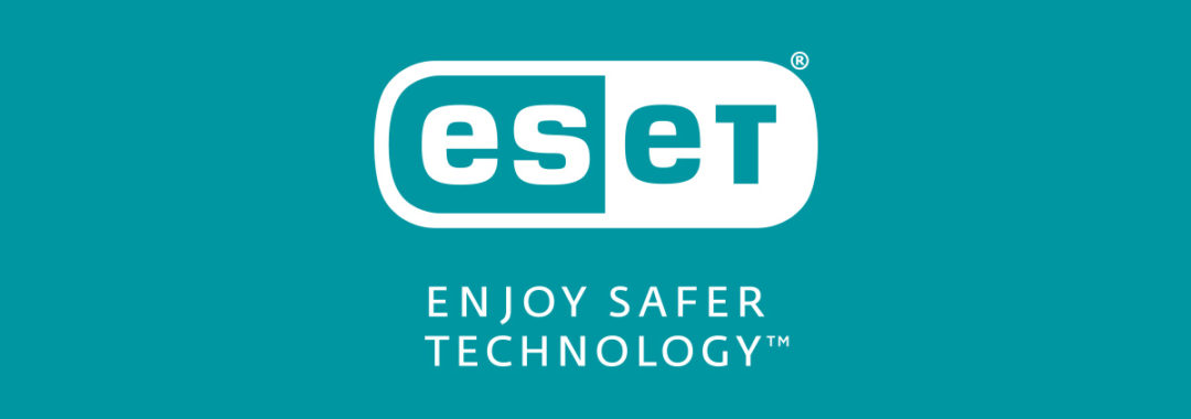 Logo ESET "Enjoy safer technology" sobre fondo aguamarina